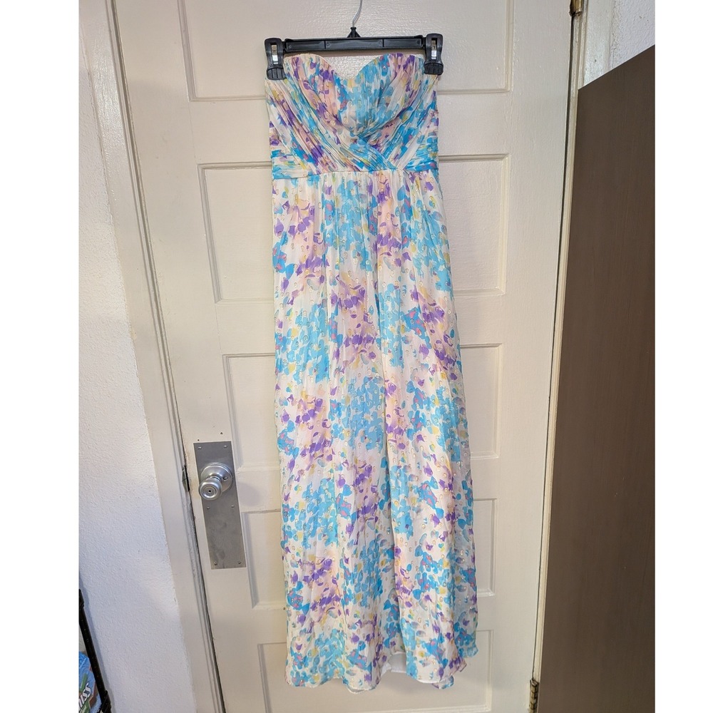 Yumi Kim Silk Floral Strapless Silk Maxi Dress Fairy Formal Blue Purple Gold XS